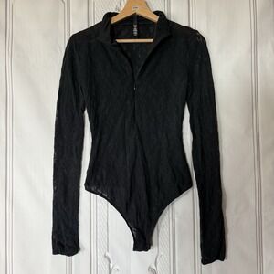 Skims sold out na Stretch Lace Zip Up Long Sleeve Bodysuit Black Size sold